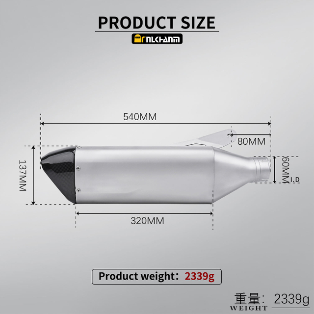 60mm Xe M&aacute;y Hệ Thống Xả Sửa Đổi AK Carbon Fiber Tho&aacute;t Muffler cho BMW S1000R S1000RR